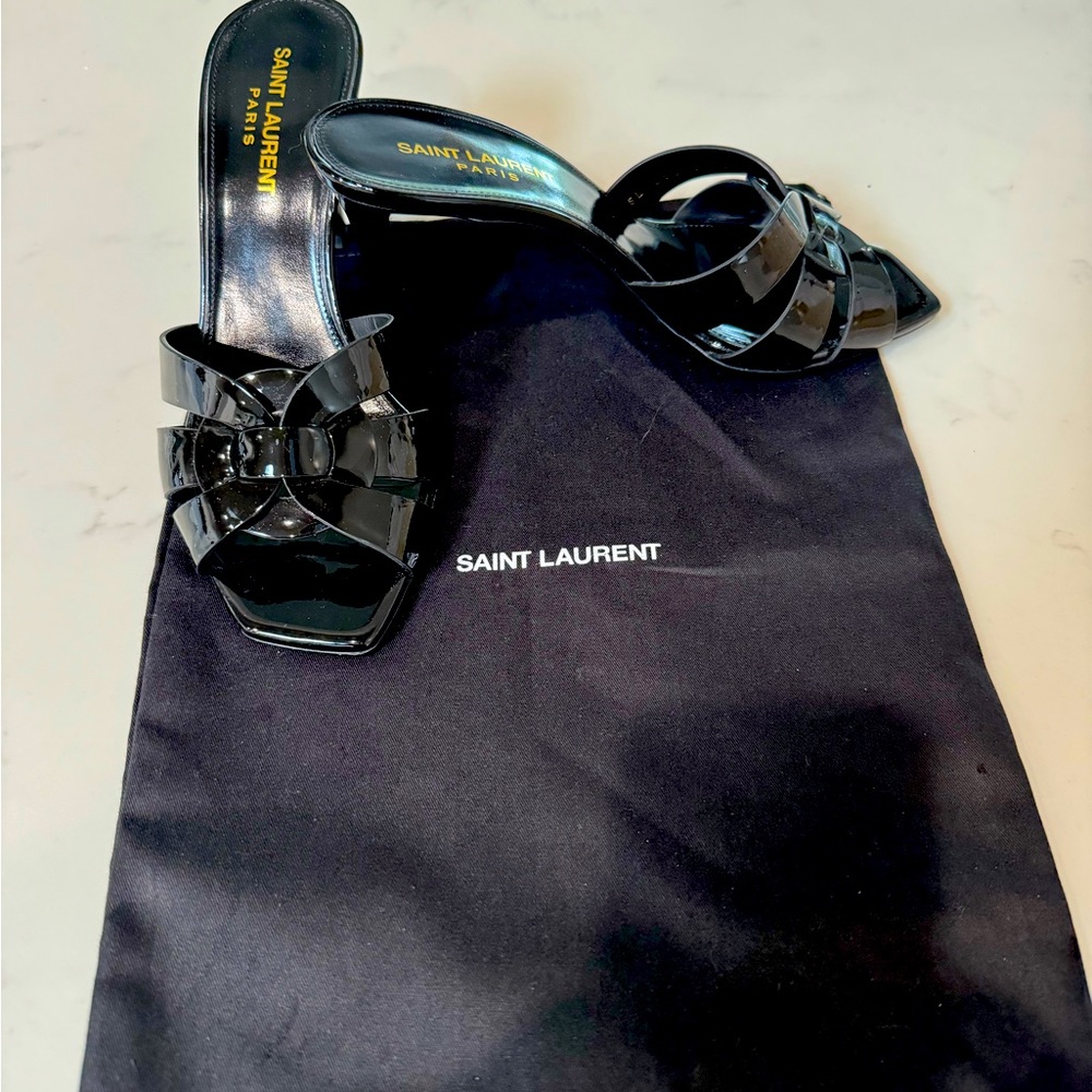 YSL Saint Laurent Black Patent Heels - Size 7